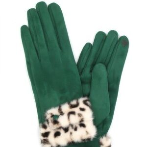 Leopard Faux Fur Cuff Smart Touch Gloves